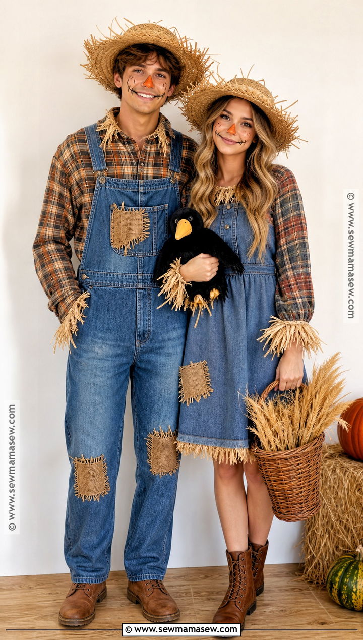 Couple Scarecrow Costume With Matching Plaid - 50 scarecrow costume ideas