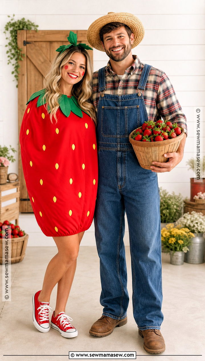 Couple Strawberry And Farmer Costume - 45 cute couple halloween costumes