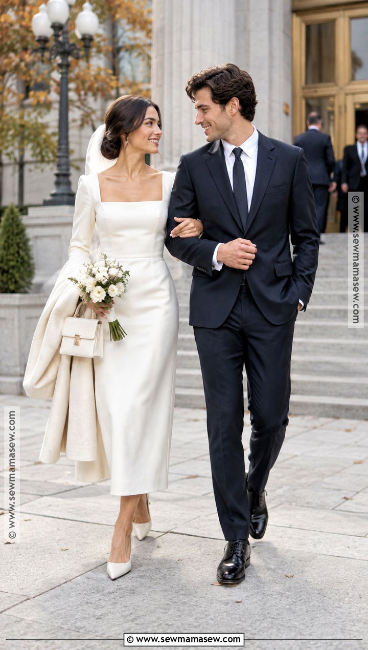 Courthouse Midi Fall Wedding Dress - 15 simple wedding dress fall ideas