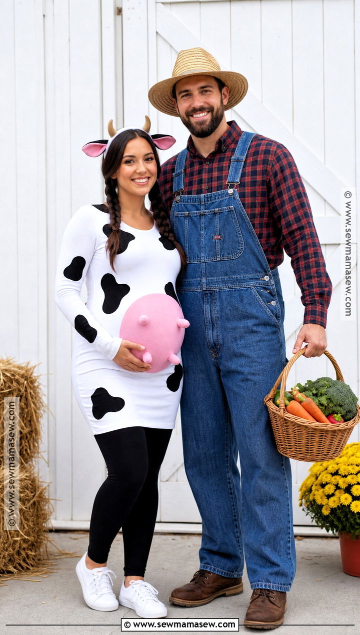 Cow And Farmer Maternity Couple Costume - 30 maternity halloween costumes