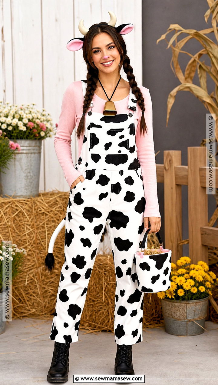 Cow Costume With Print Jumpsuit - 30 Animal Halloween Costumes for Women
