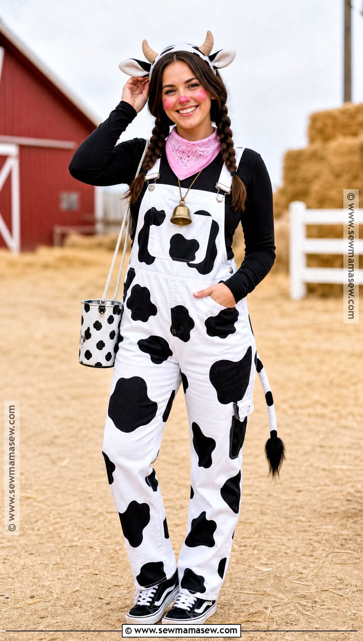 Cow Costume With Spotted Overalls - 35 Animal Costumes for Women