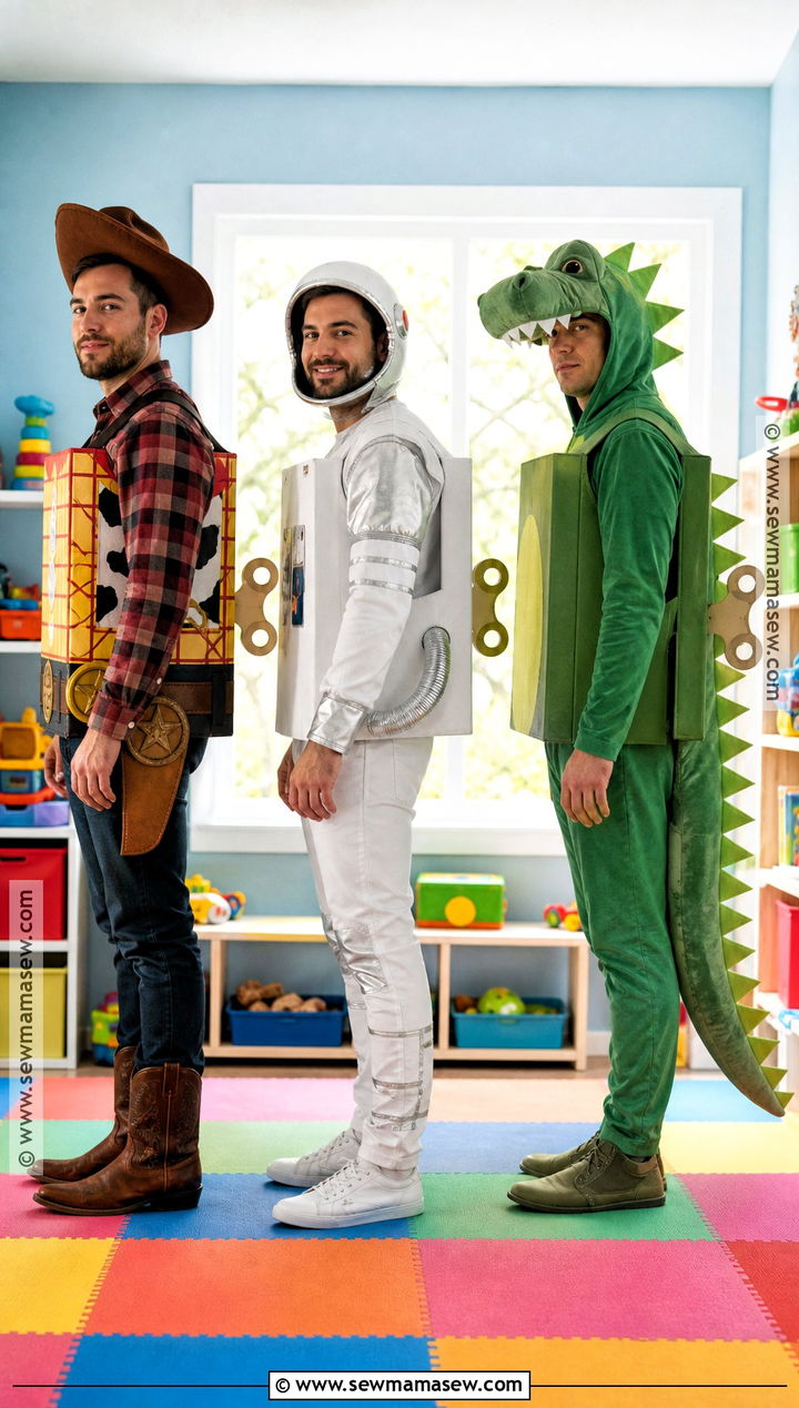 Cowboy Astronaut And Dinosaur Toy Box Trio Costume - 30 Trio Halloween Costumes for Men