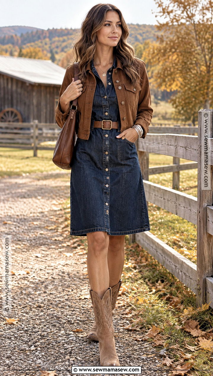 Cowboy Boots With A Denim Dress - 20 shoes for fall dresses