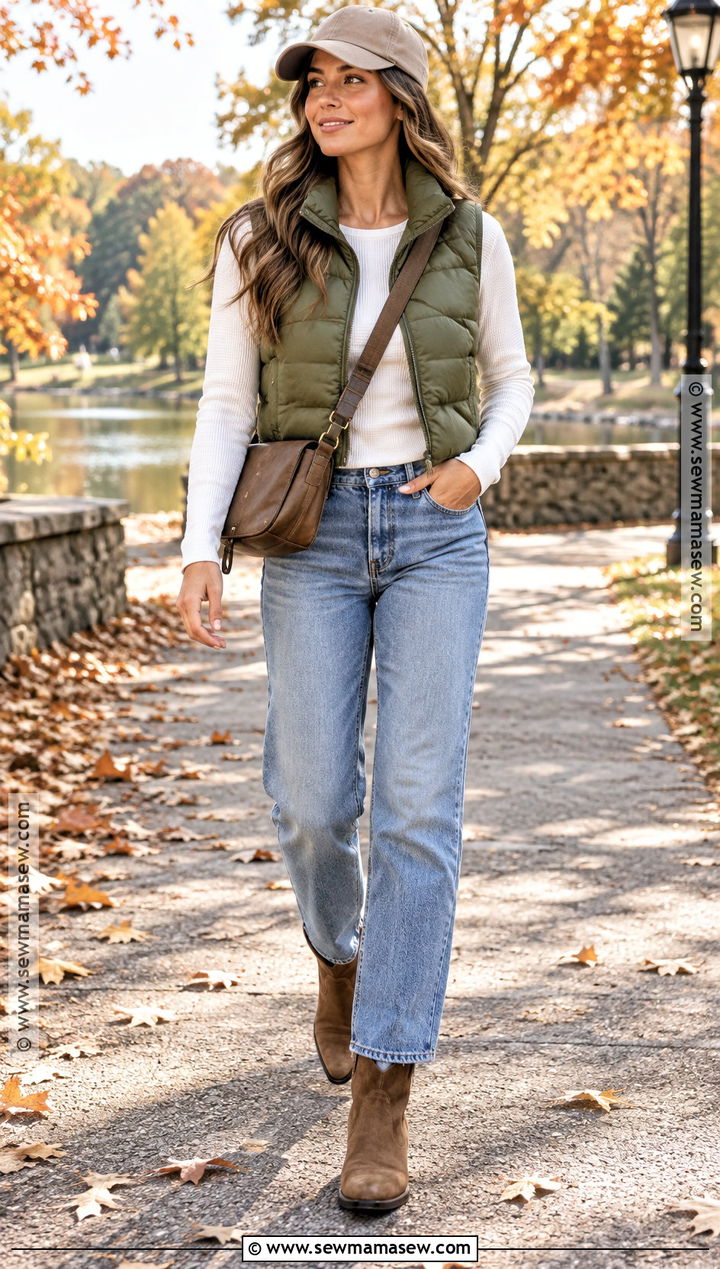 Cowboy Boots With A Puffer Vest And Relaxed Jeans - 25 cowboy boots fall outfit