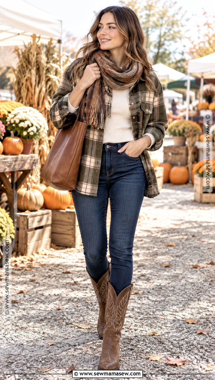 Cowboy Boots With A Shacket And Skinny Jeans - 25 cowboy boots fall outfit