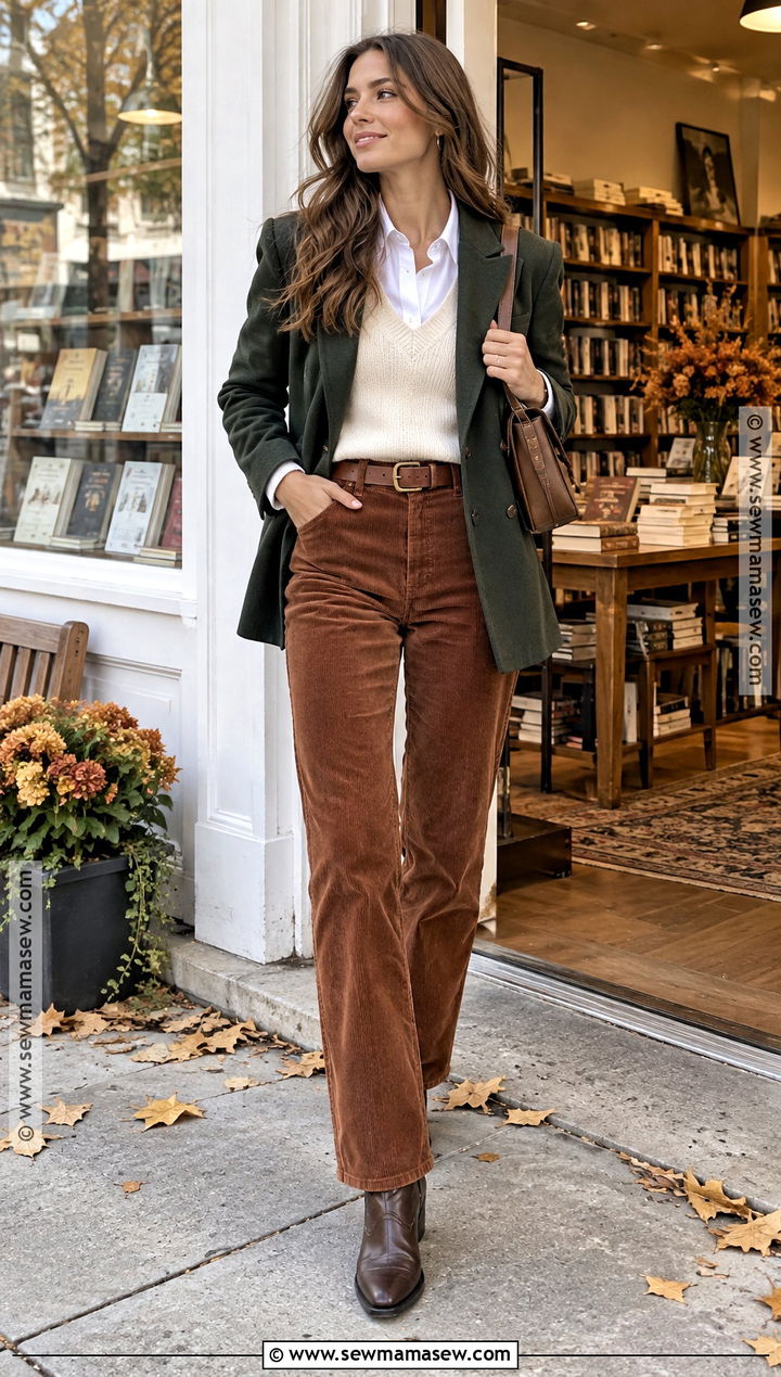 Cowboy Boots With Corduroy Pants And Sweater Vest - 15 cow girl boot outfits fall