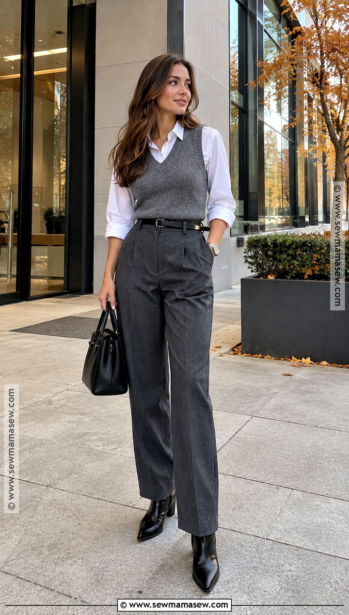 Cowboy Boots With Tailored Trousers And Sweater Vest - 25 fall cowboy boot outfits