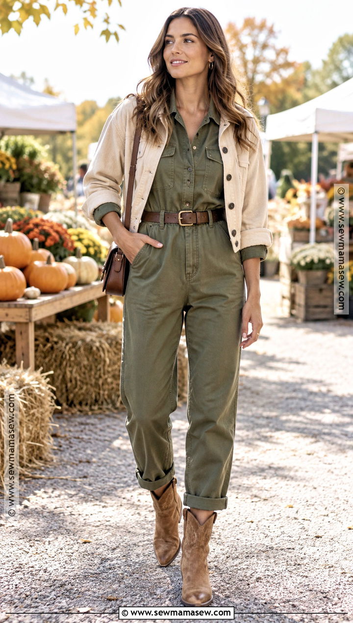 Cowboy Boots With Utility Jumpsuit And Leather Belt - 15 cow girl boot outfits fall