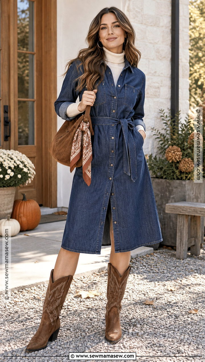 Cowboy Boots With a Denim Dress - 15 cowboy boots fall 2026