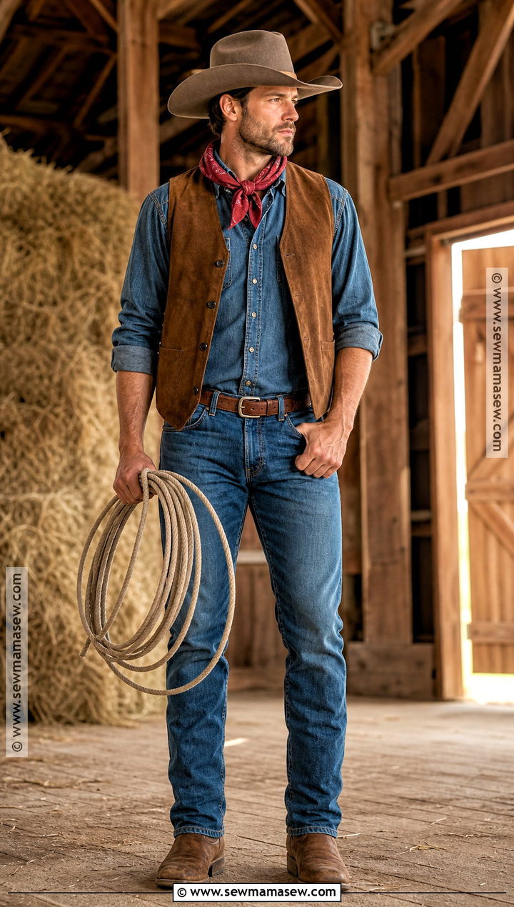 Cowboy Costume With Denim And Boots - 35 simple halloween costumes for men