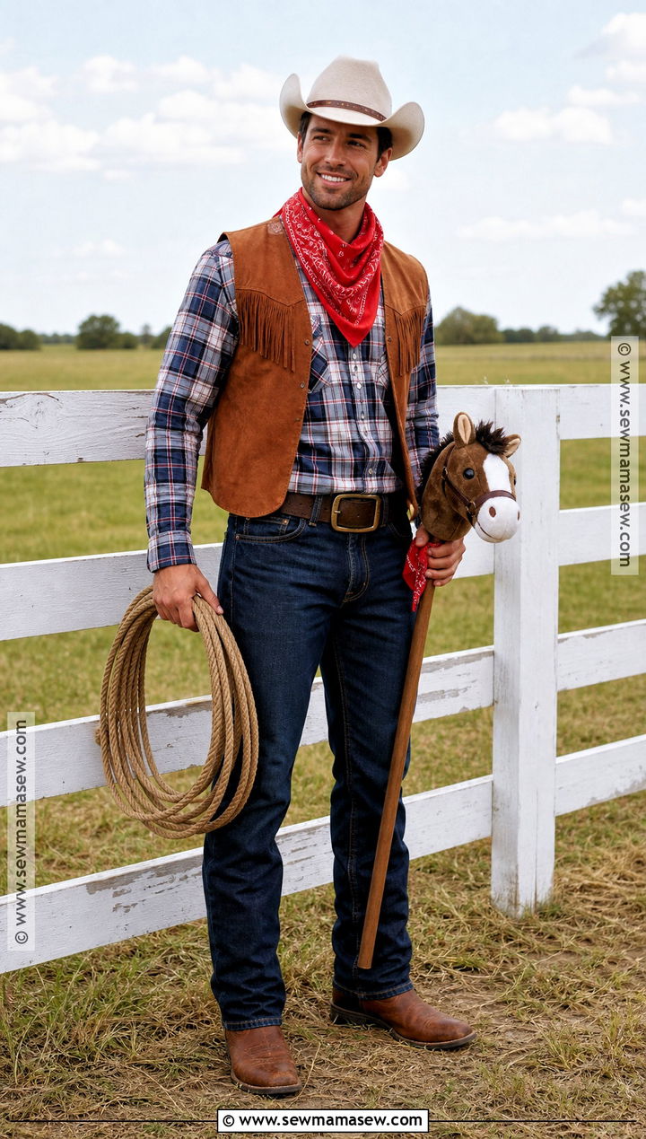 Cowboy Costume With Denim And Vest - 40 halloween costumes for men