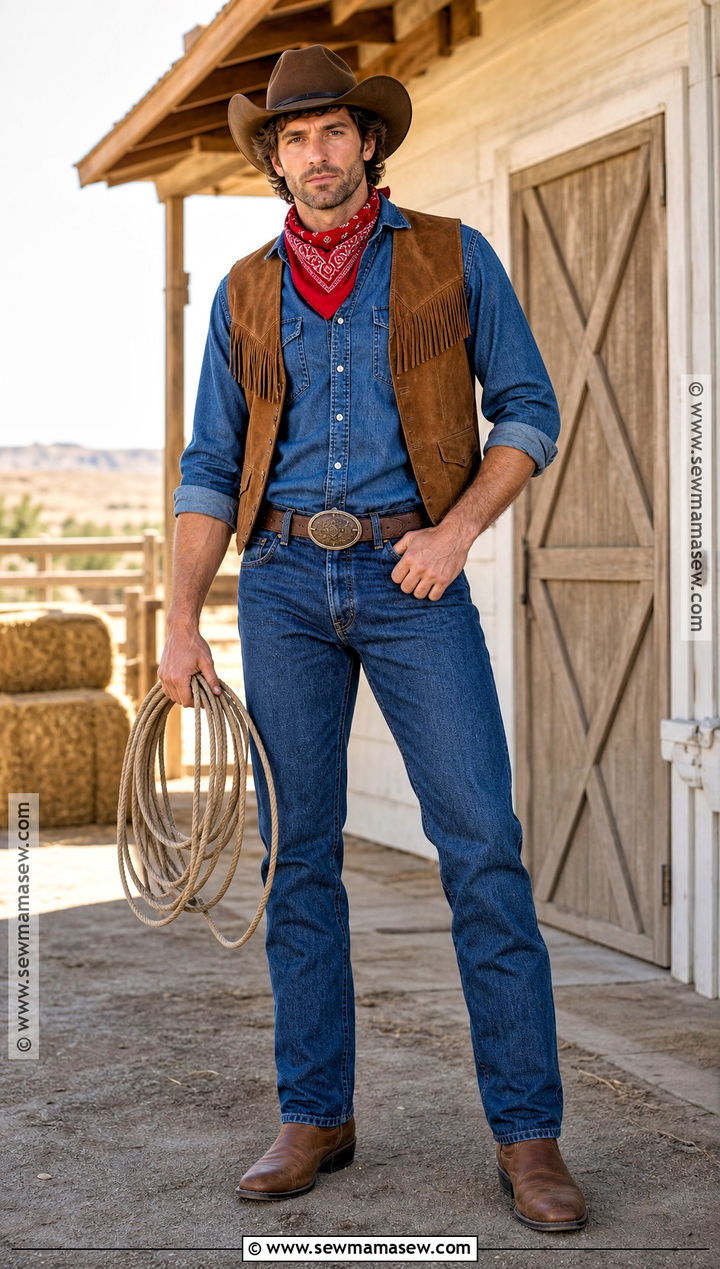 Cowboy Costume With Denim Shirt - 30 Simple Halloween Costumes for Men