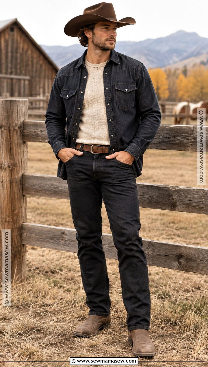 Cowboy Hat With Denim Overshirt - 15 Fall Hats for Men