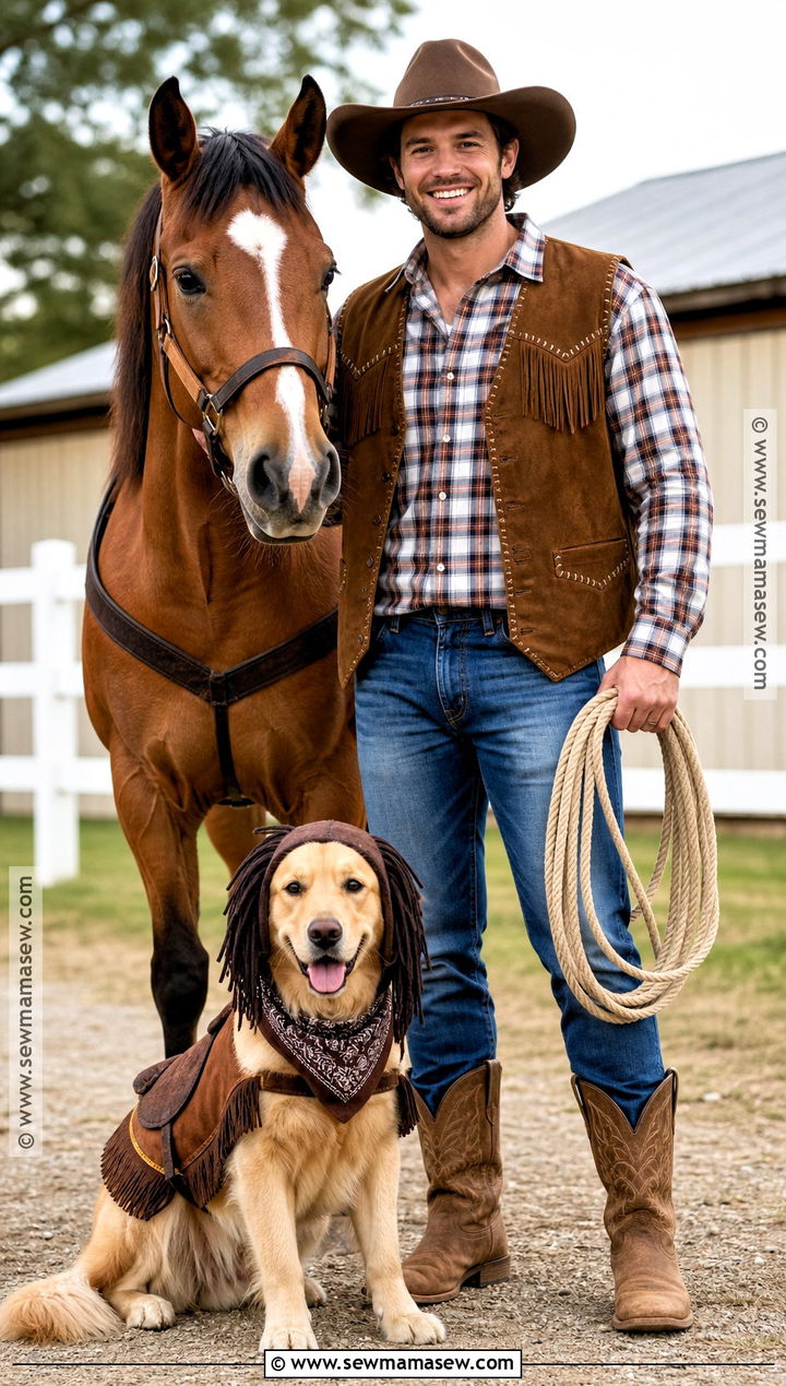 Cowboy and Horse Dog and Owner Costume - 30 dog and owner costumes
