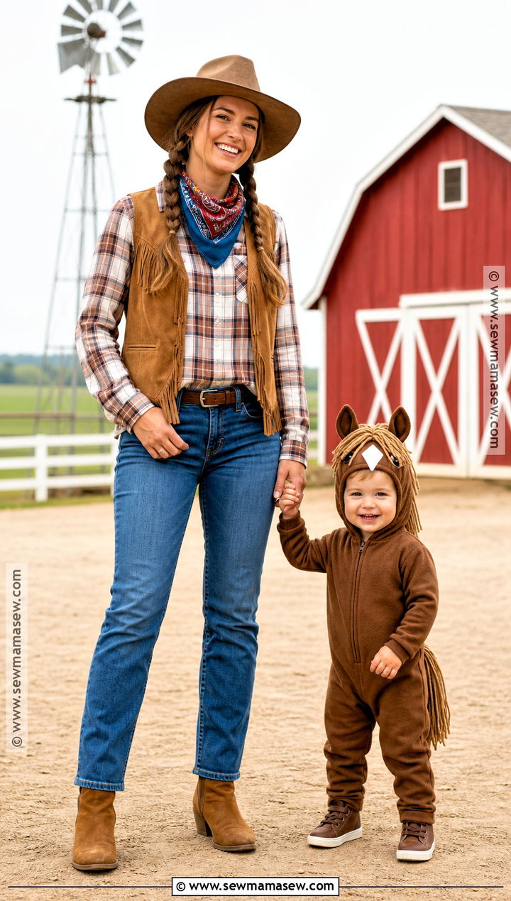 Cowgirl And Horse Costume - 30 Mom And Toddler Halloween Costumes