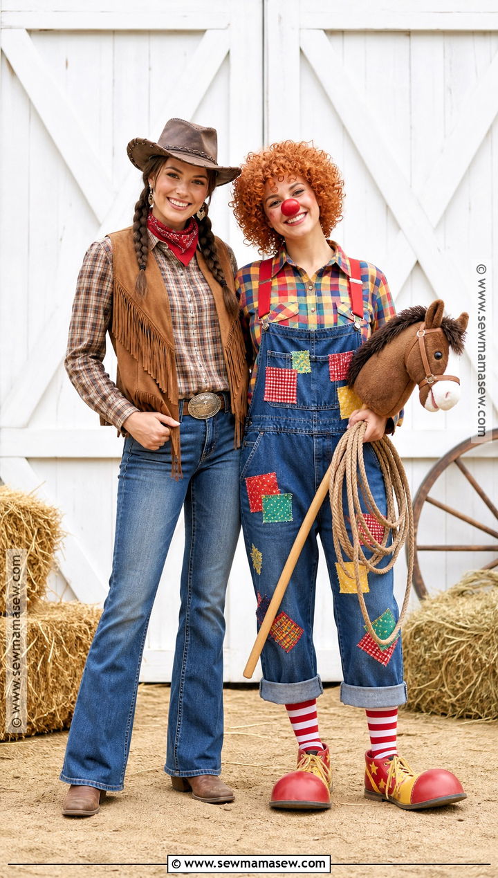 Cowgirl And Rodeo Clown Friend Duo Costume - 30 friend duo halloween costumes
