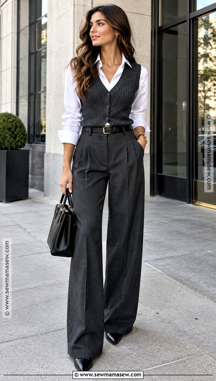 Cowgirl Boots With Wide Leg Trousers And Fitted Vest - 20 cowgirl boots outfit fall