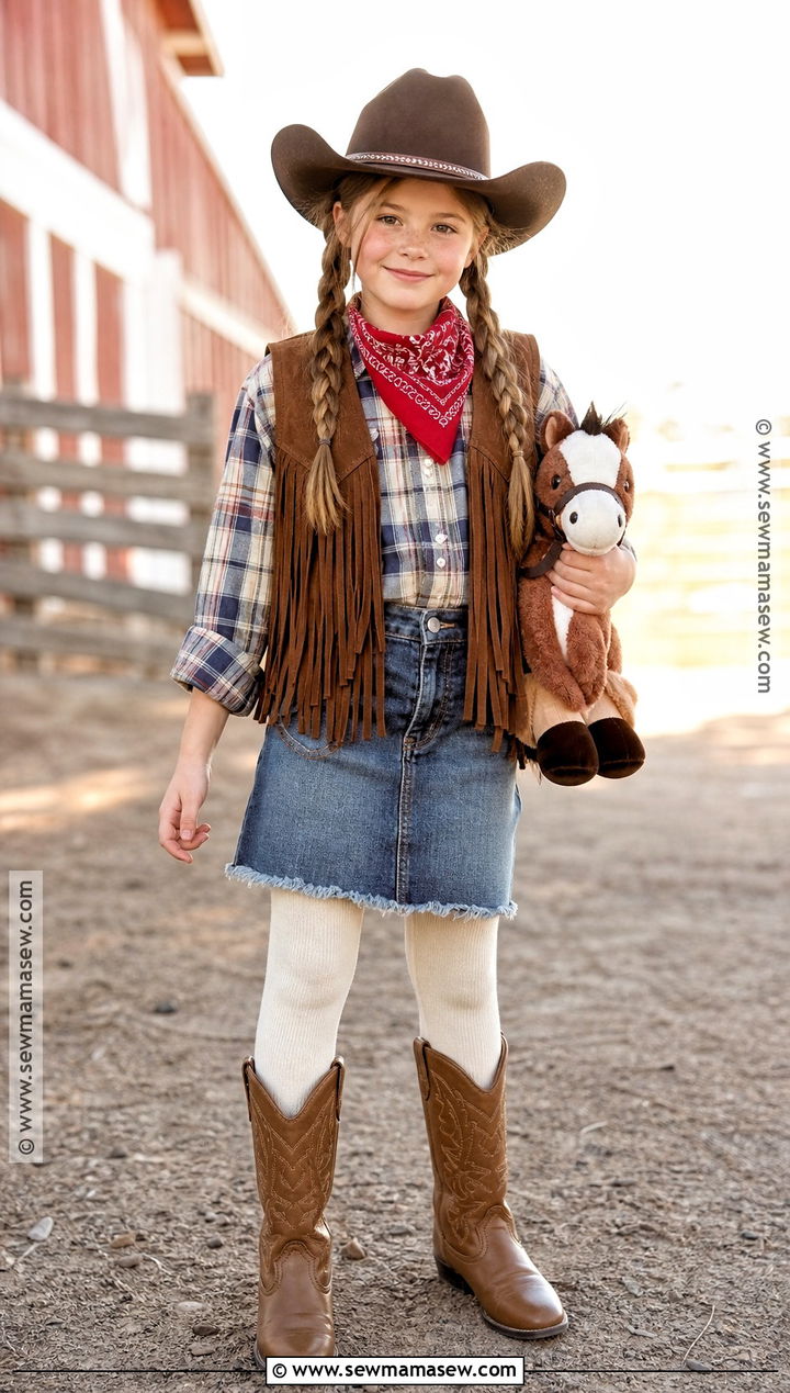 Cowgirl Costume With Denim Skirt - 35 Girl Costume Ideas
