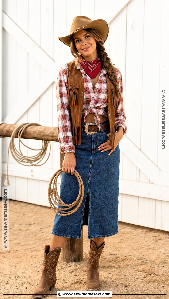 Cowgirl Costume With Denim Skirt - 35 Halloween Costume Ideas for Women