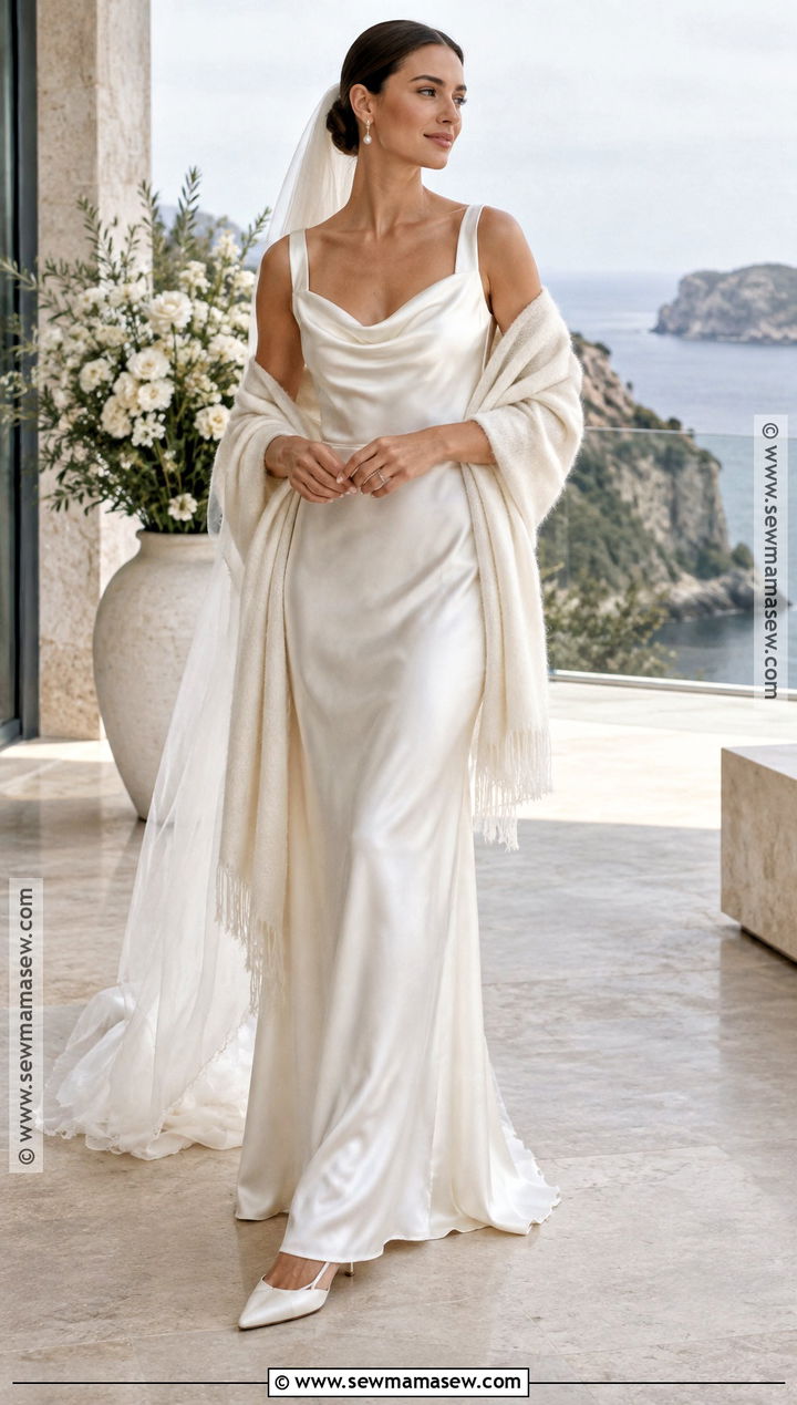 Cowl Neck Fall Wedding Dress With Shawl - 25 fall wedding dress ideas