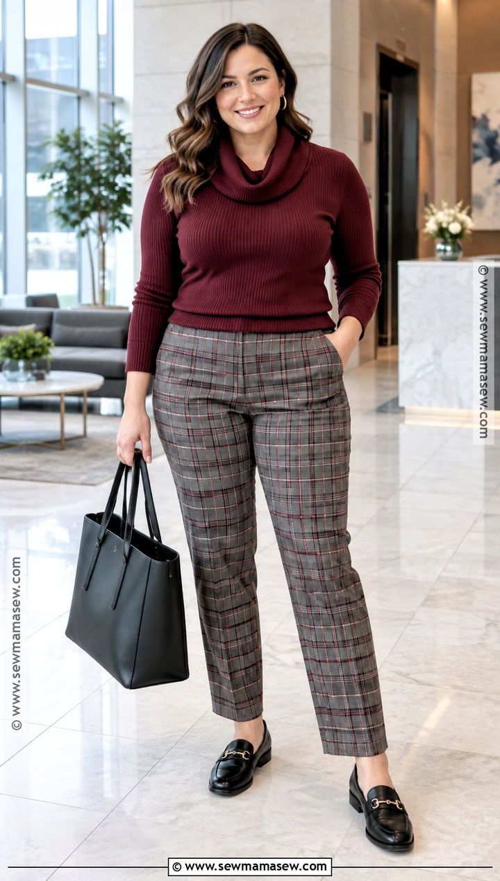 Cowl Neck Sweater With Plaid Pants - 15 Cowl Neck Sweater Fall Style Ideas
