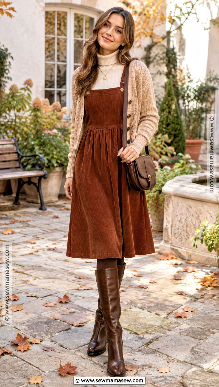Cozy Autumn Corduroy Dress And Turtleneck Outfit - 25 cozy autumn outfits