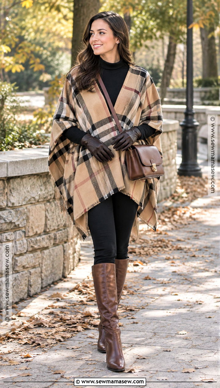 Cozy Autumn Poncho And Leggings Outfit - 25 cozy autumn outfits