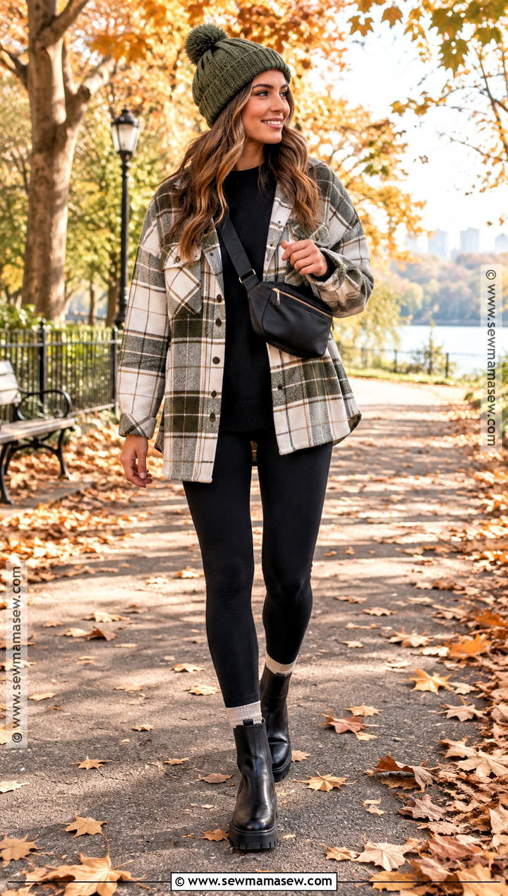 Cozy Autumn Shacket And Leggings Outfit - 15 Cozy Autumn Outfit Inspiration Ideas