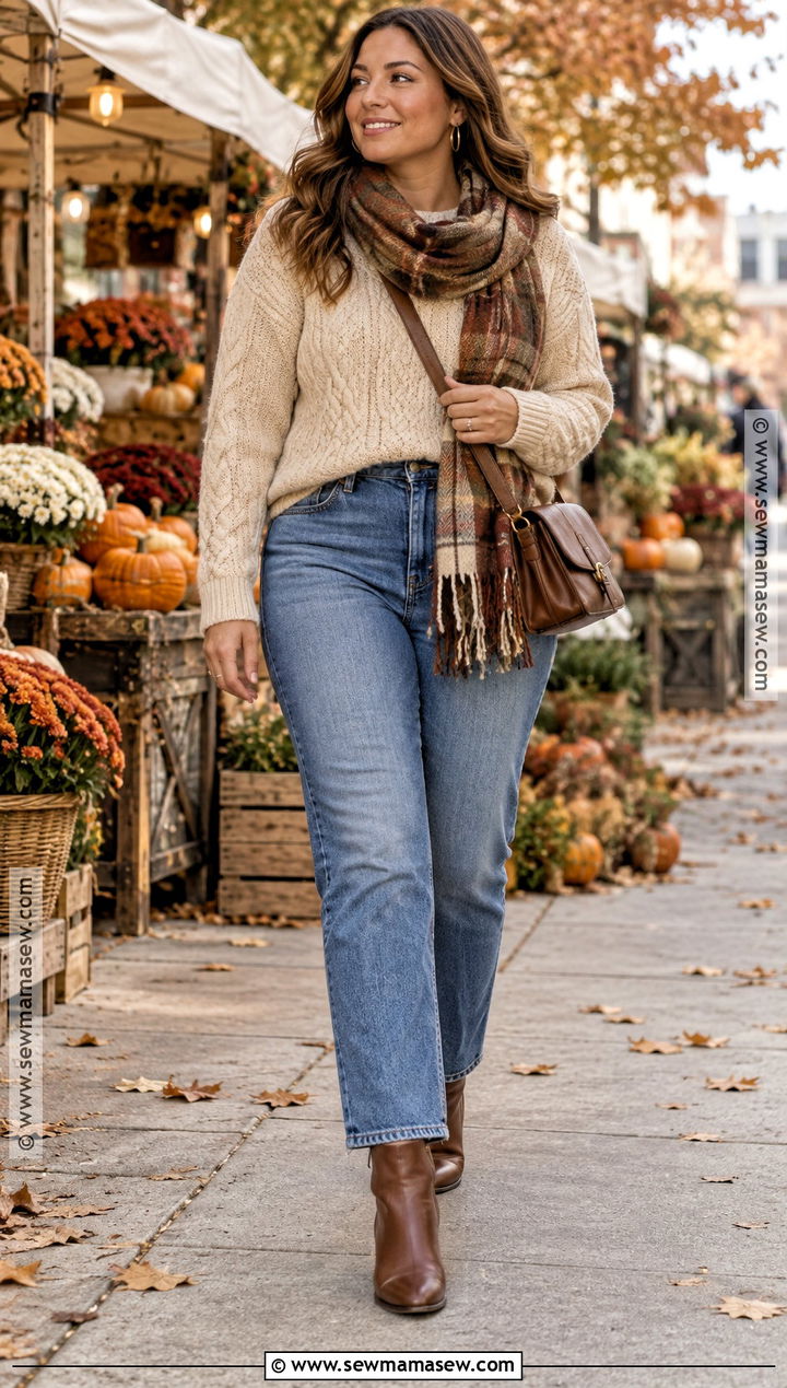 Cozy Autumn Sweater And Straight Leg Jeans Outfit - 20 autumn clothing aesthetic ideas