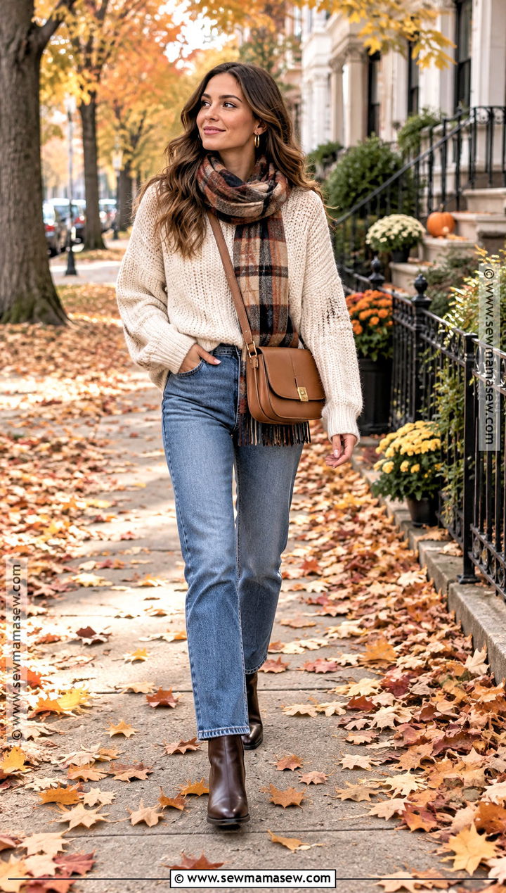 Cozy Autumn Sweater And Straight Leg Jeans Outfit - 30 autumn aesthetic outfit ideas