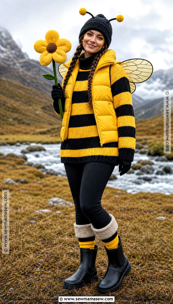 Cozy Bee Costume With Striped Sweater - 30 bee costume women's ideas