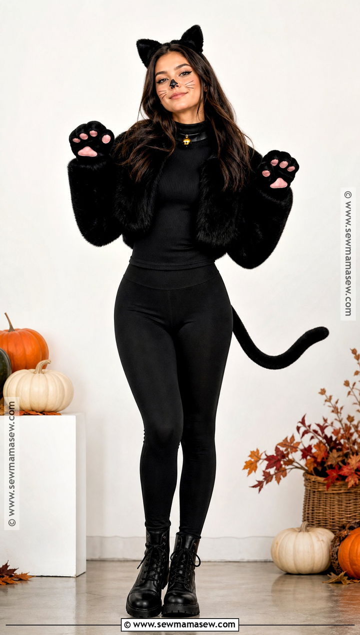 Cozy Black Cat Costume With Faux Fur Coat - 40 warm halloween costumes