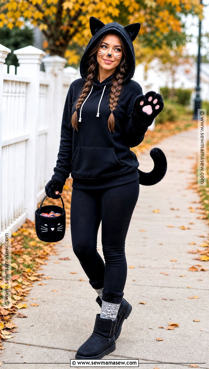 Cozy Black Cat Costume With Hoodie - 30 Black Cat Costume Ideas for Women