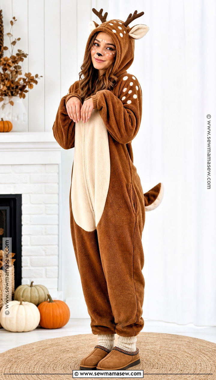 Cozy Deer Costume With Fleece Onesie - 50 deer costume ideas
