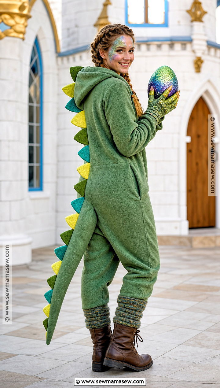 Cozy Dragon Costume With Green Fleece Onesie - 40 warm halloween costumes