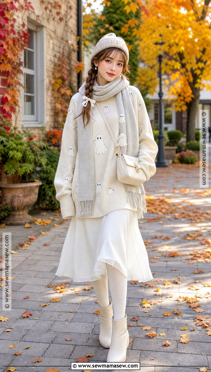 Cozy Ghost Outfit With Knit Sweater - 30 Ghost Outfit Ideas
