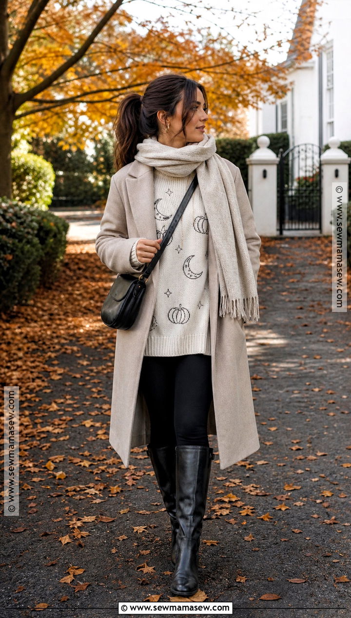 Cozy Halloween Sweater Outfit With Leggings - 30 Halloween Fashion Outfits