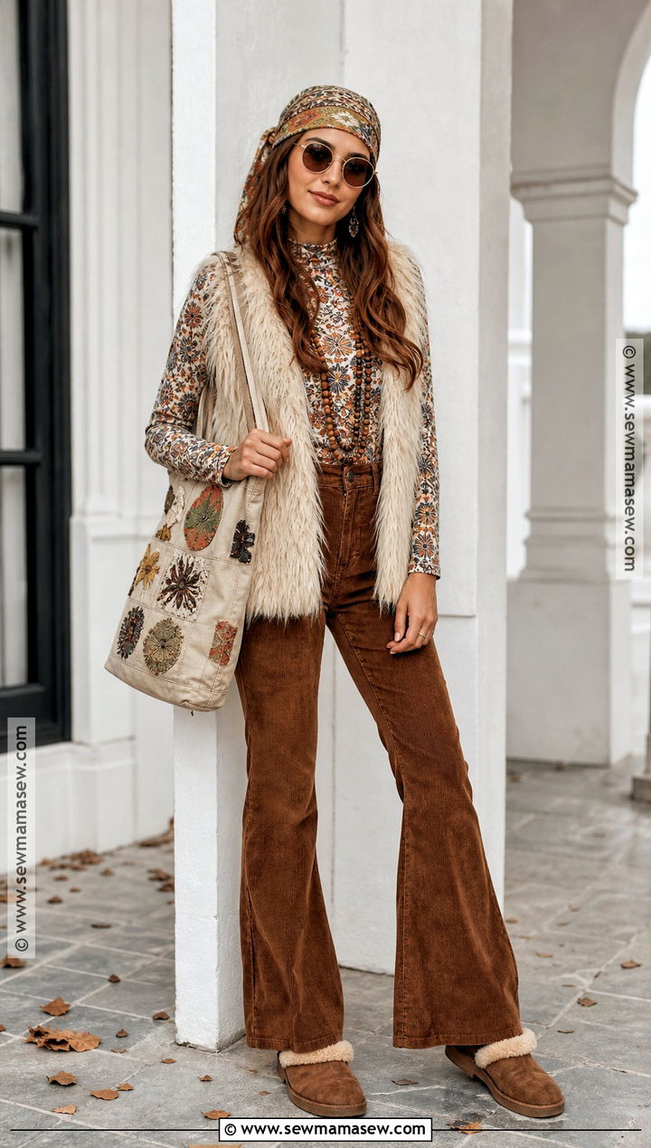 Cozy Hippie Costume With Faux Fur Vest - 45 hippie costume ideas