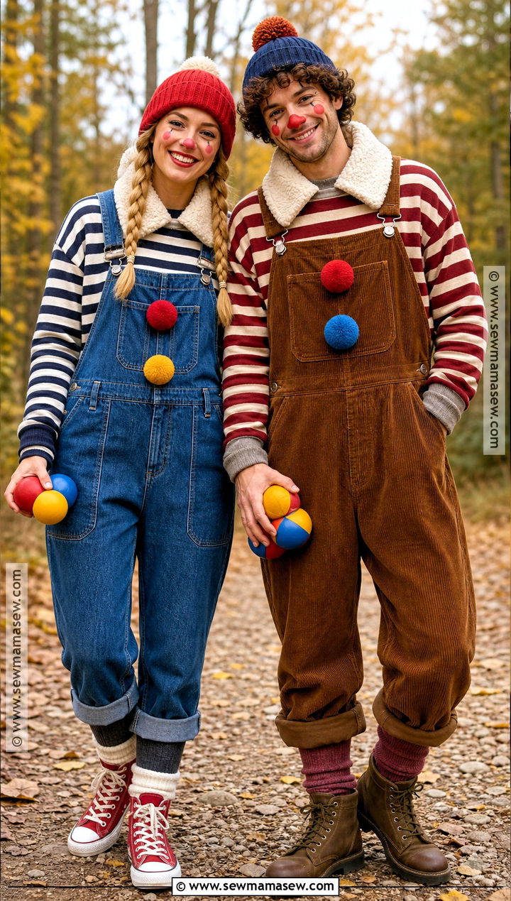 Cozy Overall Clown Couple Costume - 30 clown couple costume ideas
