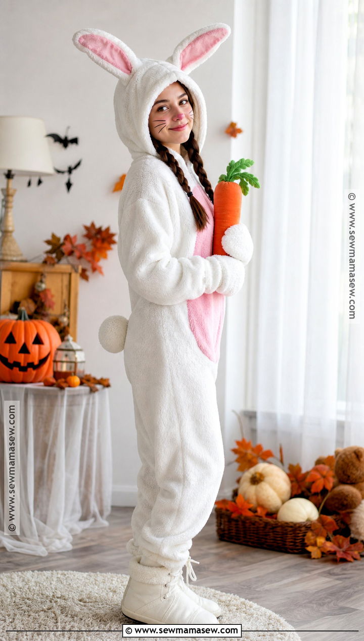 Cozy White Bunny Onesie Costume - 30 white bunny halloween costumes