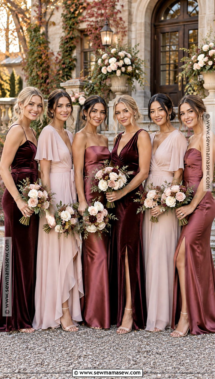 Cranberry And Blush Mismatched Bridesmaid Dresses - 20 fall bridesmaid dresses mismatched