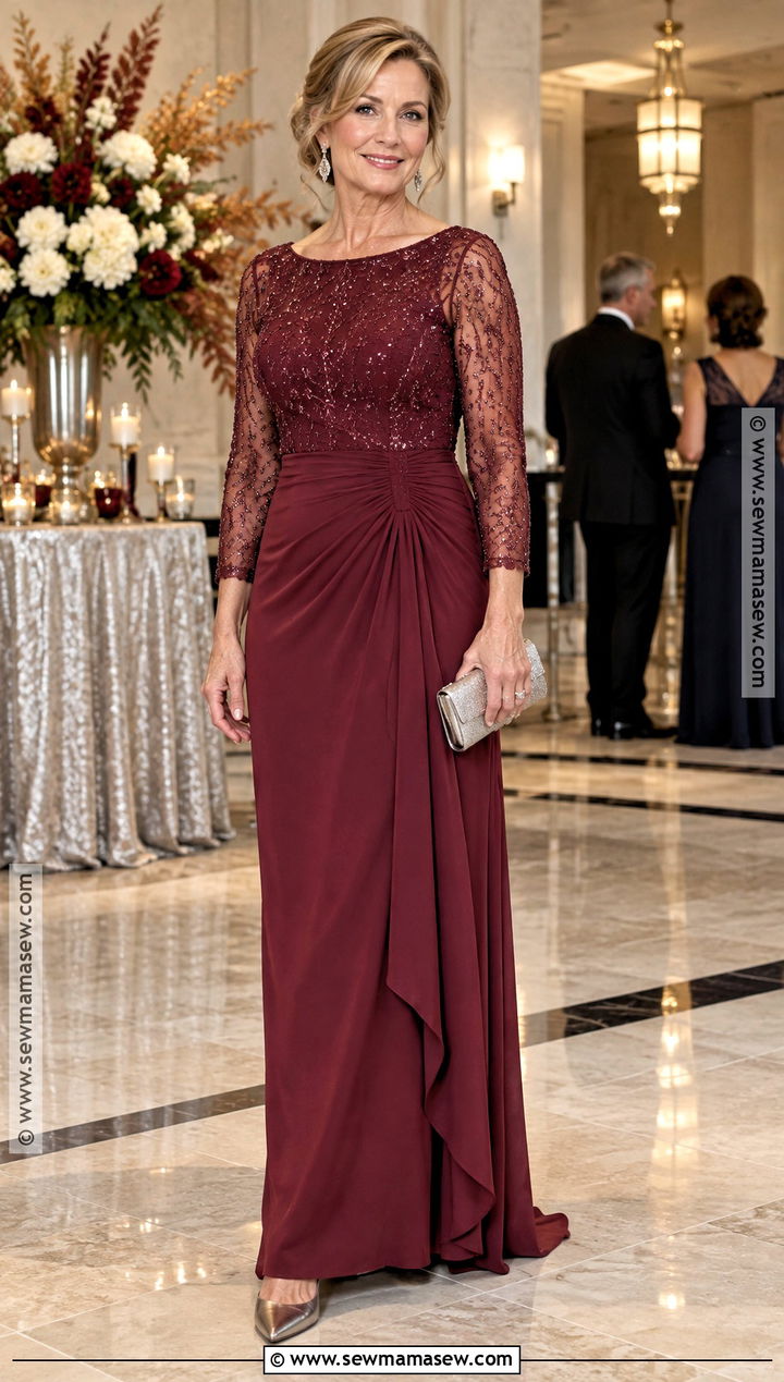 Cranberry Beaded Mother of the Groom Gown - 25 mother of the groom dresses for fall