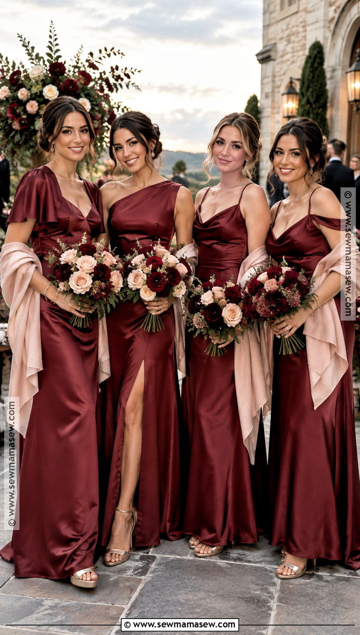 Cranberry Blush And Antique Gold Bridesmaid Dresses - 15 October Wedding Colors Schemes Bridesmaid Dress Ideas
