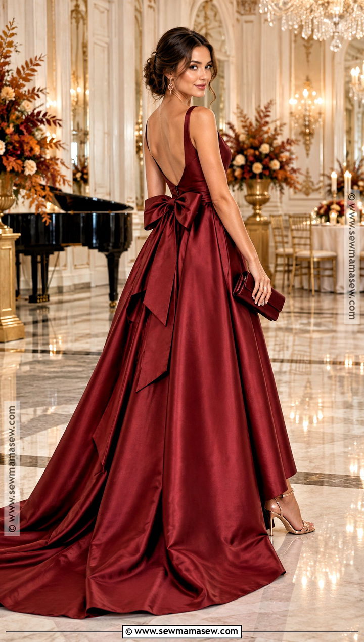Cranberry Bow Back Autumn Ball Gown - 20 Autumn Ball Gown Ideas