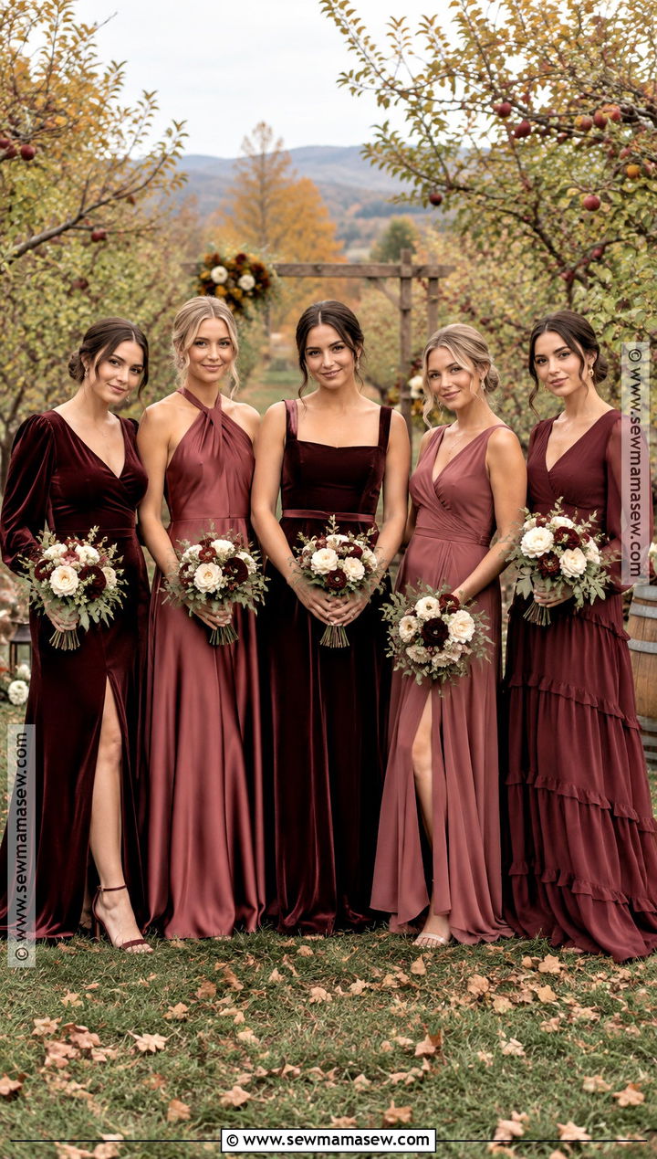 Cranberry Burgundy And Rose Bridesmaid Dresses - 15 Mix And Match Bridesmaid Dresses Fall Color Palettes