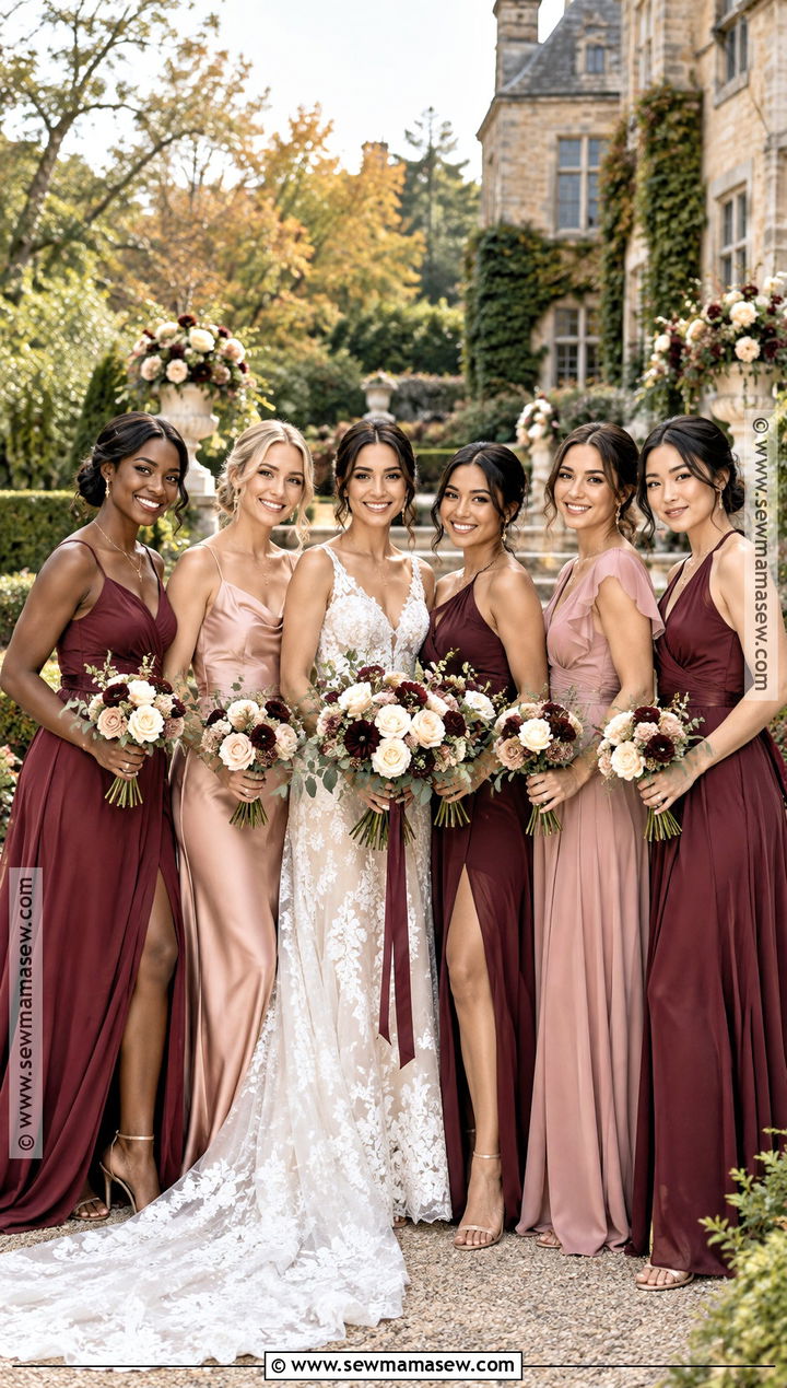 Cranberry Merlot And Blush Mismatched Bridesmaid Dresses - 15 mismatched bridesmaid dresses fall autumn color palettes