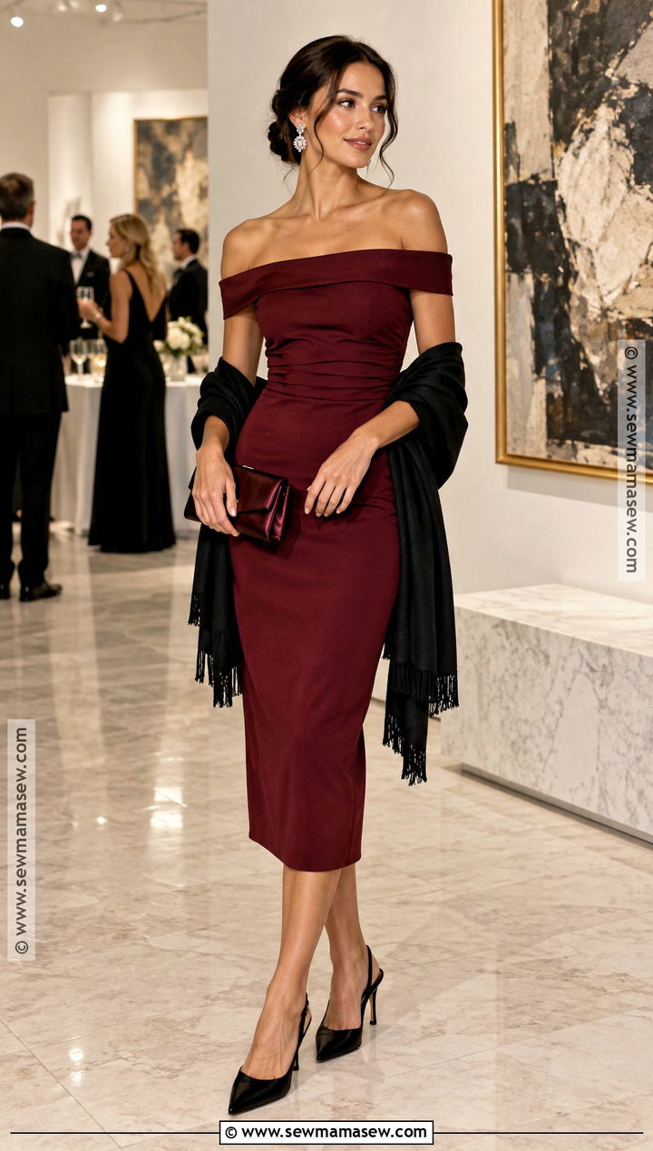 Cranberry Off Shoulder November Wedding Guest Dress - 20 november wedding dress guest ideas