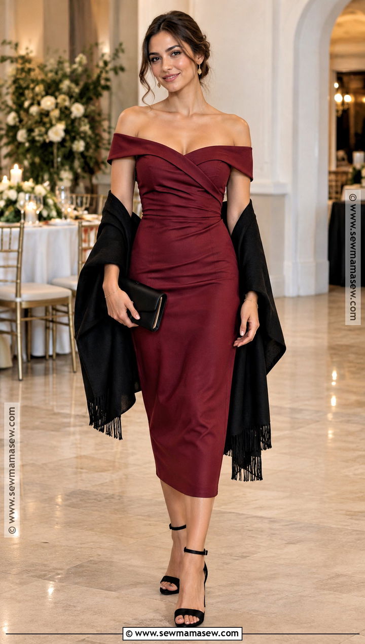 Cranberry Off Shoulder October Wedding Guest Dress - 25 october wedding guest dress ideas