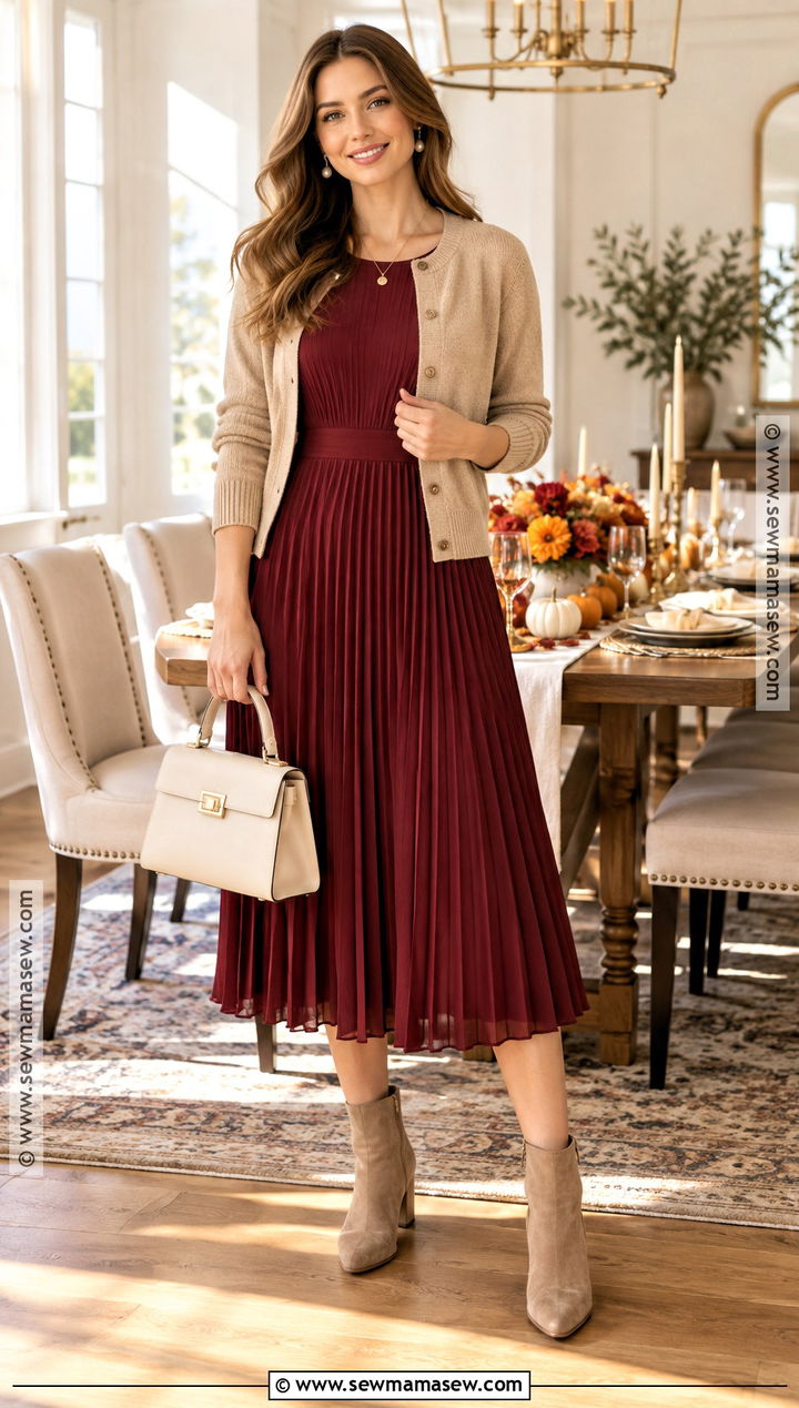 Cranberry Pleated Dress For Thanksgiving - 15 Dresses Thanksgiving